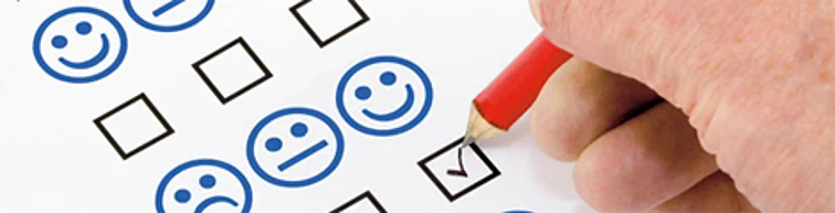 3-stufiger Fragebogen mit Smileys.
